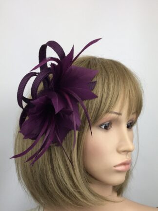 Handcrafted Plum Purple Feather Fascinator