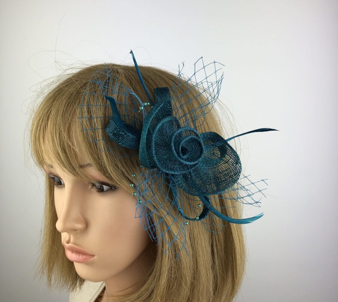 Teal Bespoke and Unique Fascinator - Image 2