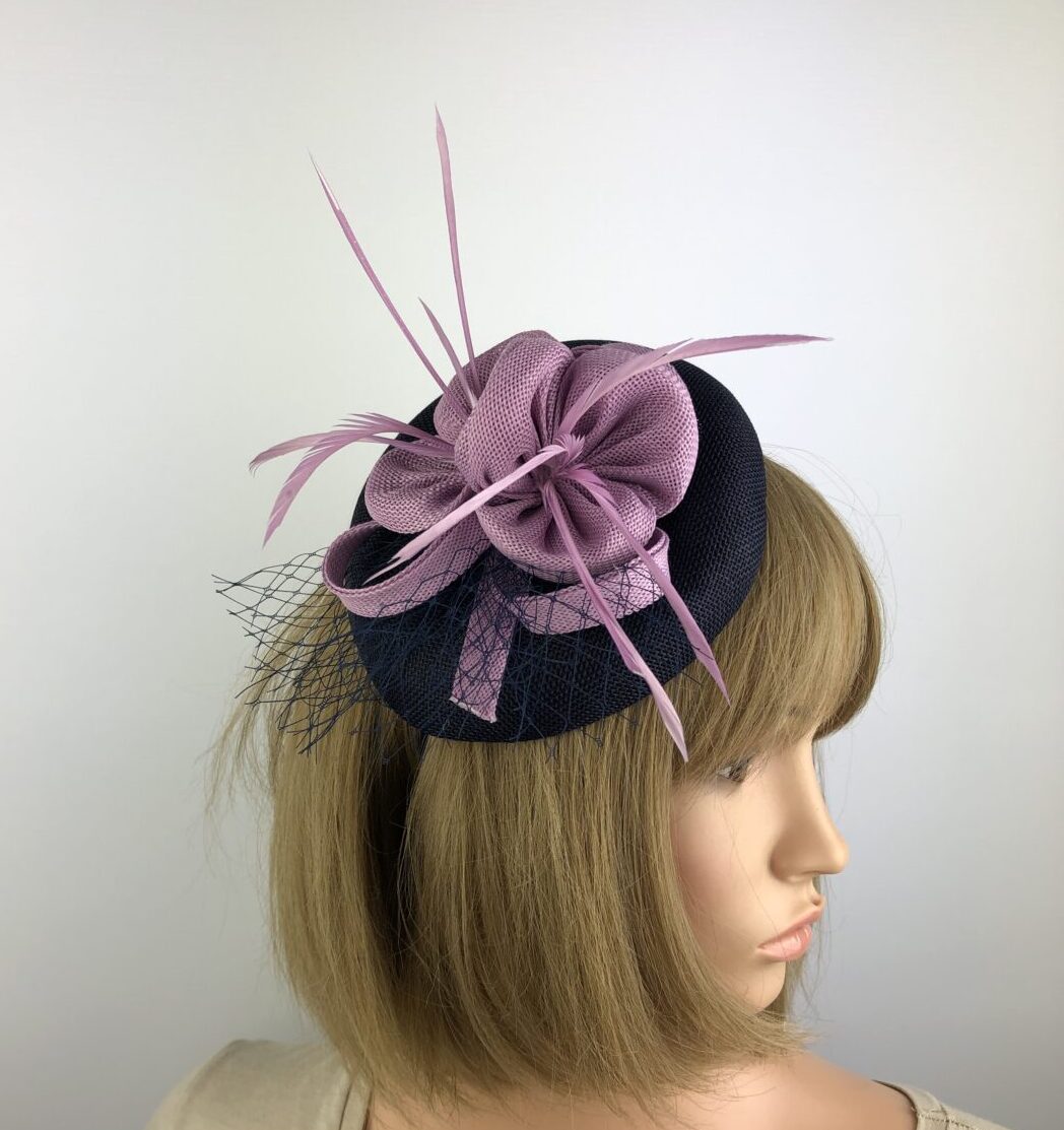 Navy Blue and Lilac Fascinator Handmade Unique - Image 2