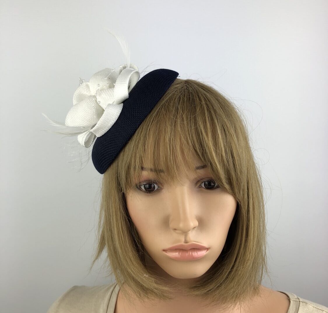 Navy Blue and White Fascinator Handmade Unique Fascinator - Image 4