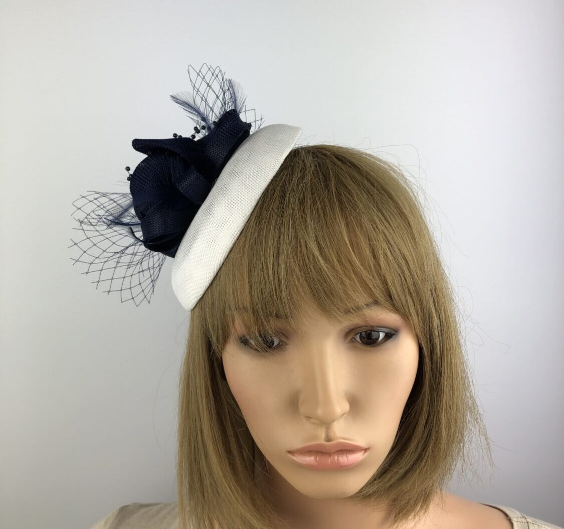 Navy Blue and White Bespoke & Unique Design Fascinator - Image 3