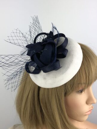 Navy Blue and White Bespoke & Unique Design Fascinator