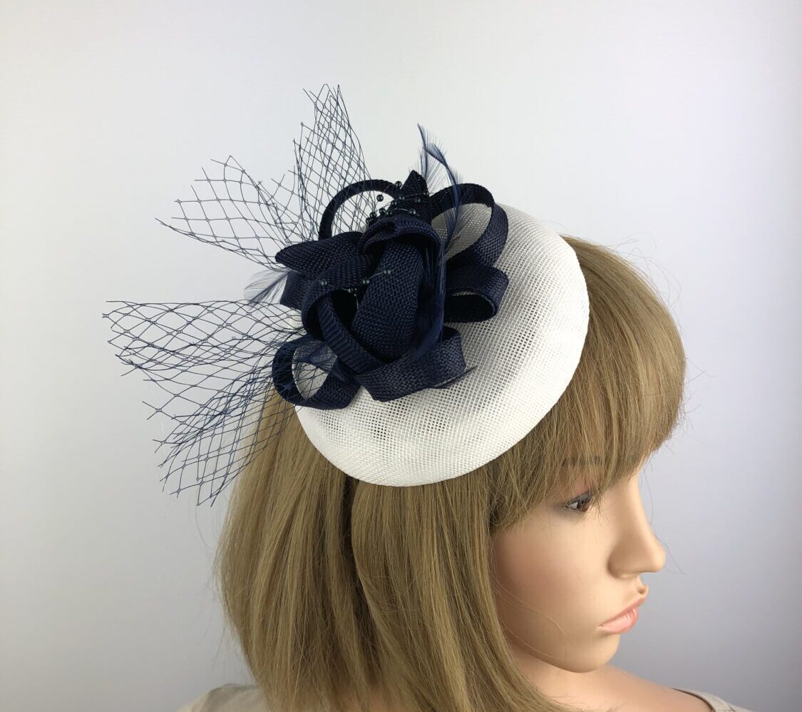 Navy Blue and White Bespoke & Unique Design Fascinator