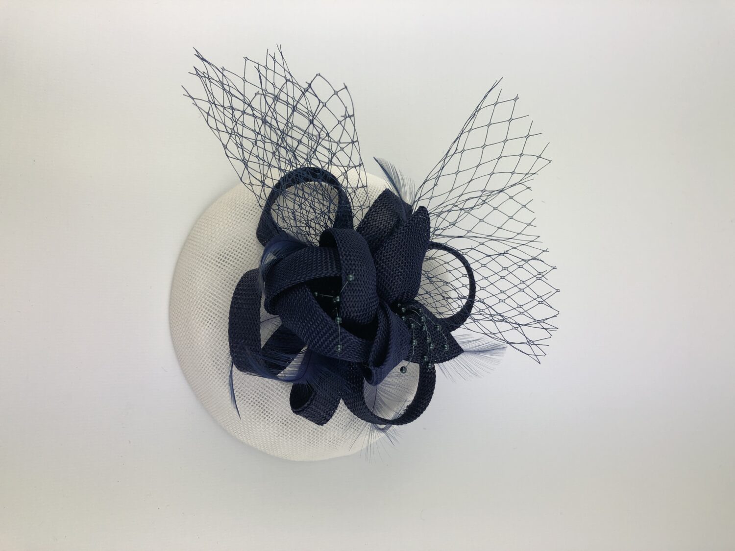 Navy Blue and White Bespoke & Unique Design Fascinator - Image 6