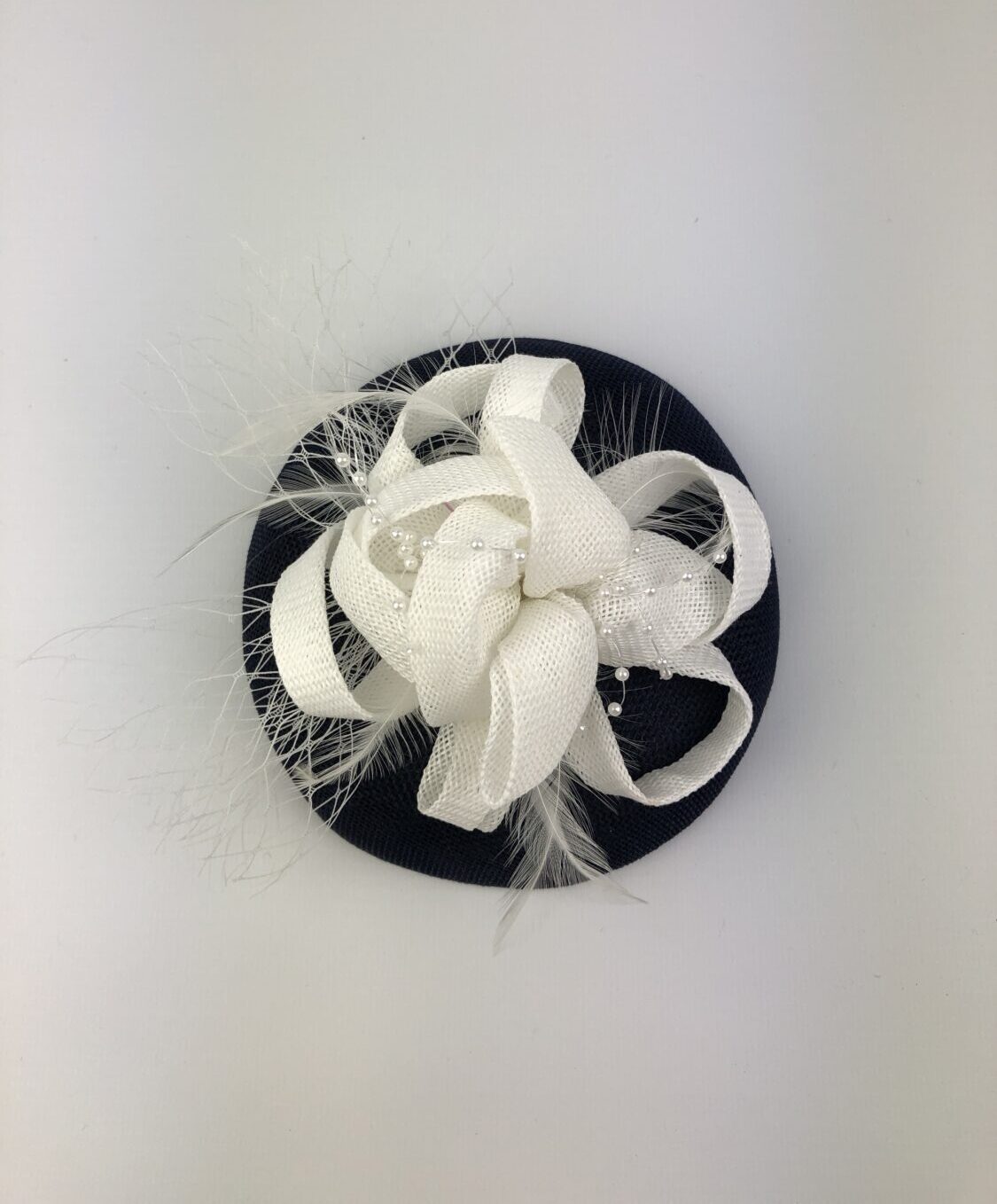 Navy Blue and White Fascinator Handmade Unique Fascinator - Image 6
