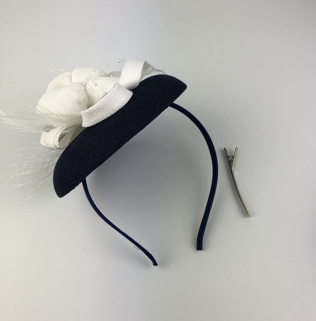 Navy Blue and White Fascinator Handmade Unique Fascinator - Image 5