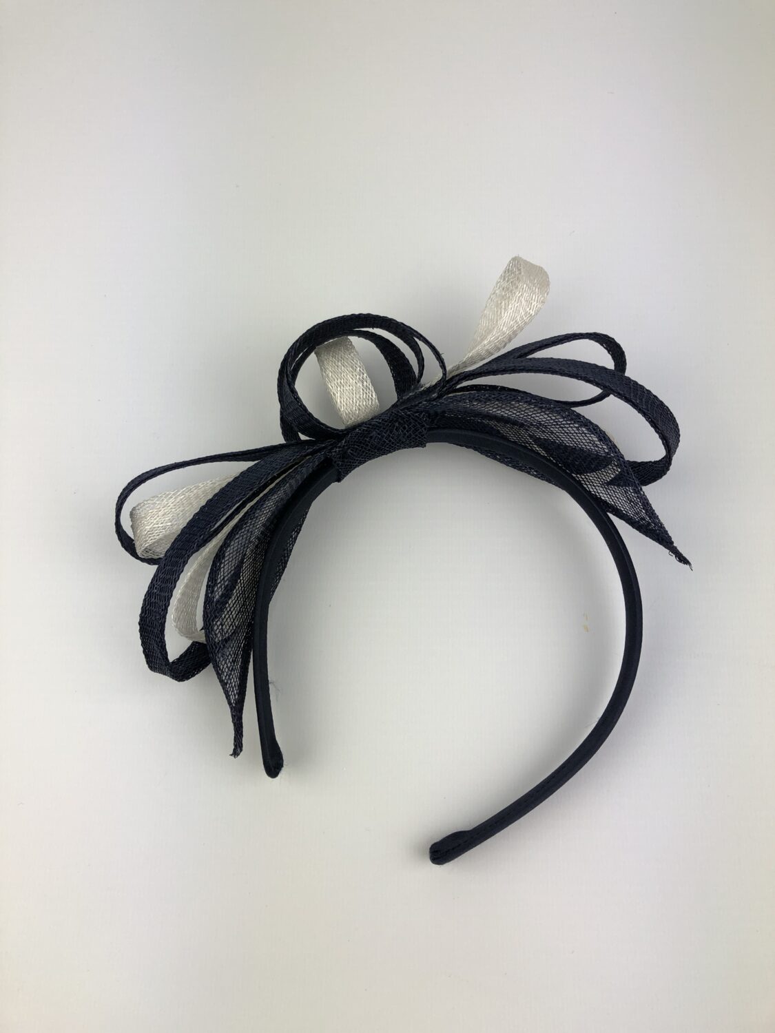 Navy Blue and White Loop and Leaf Fascinator - Image 6