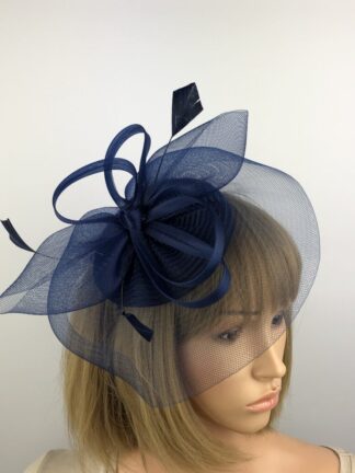 Navy Blue Crin Fascinator with Diamond Shaped Feathers