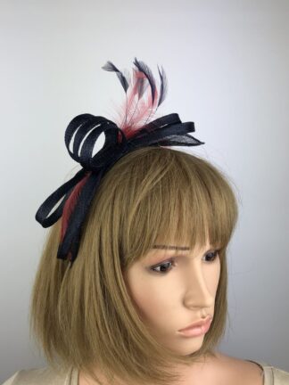 Navy and Coral Loop and Leaf Fascinator