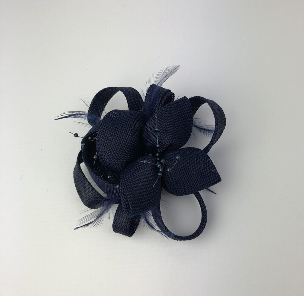 Navy Blue Fascinator Navy Bead & Feathers - Image 6