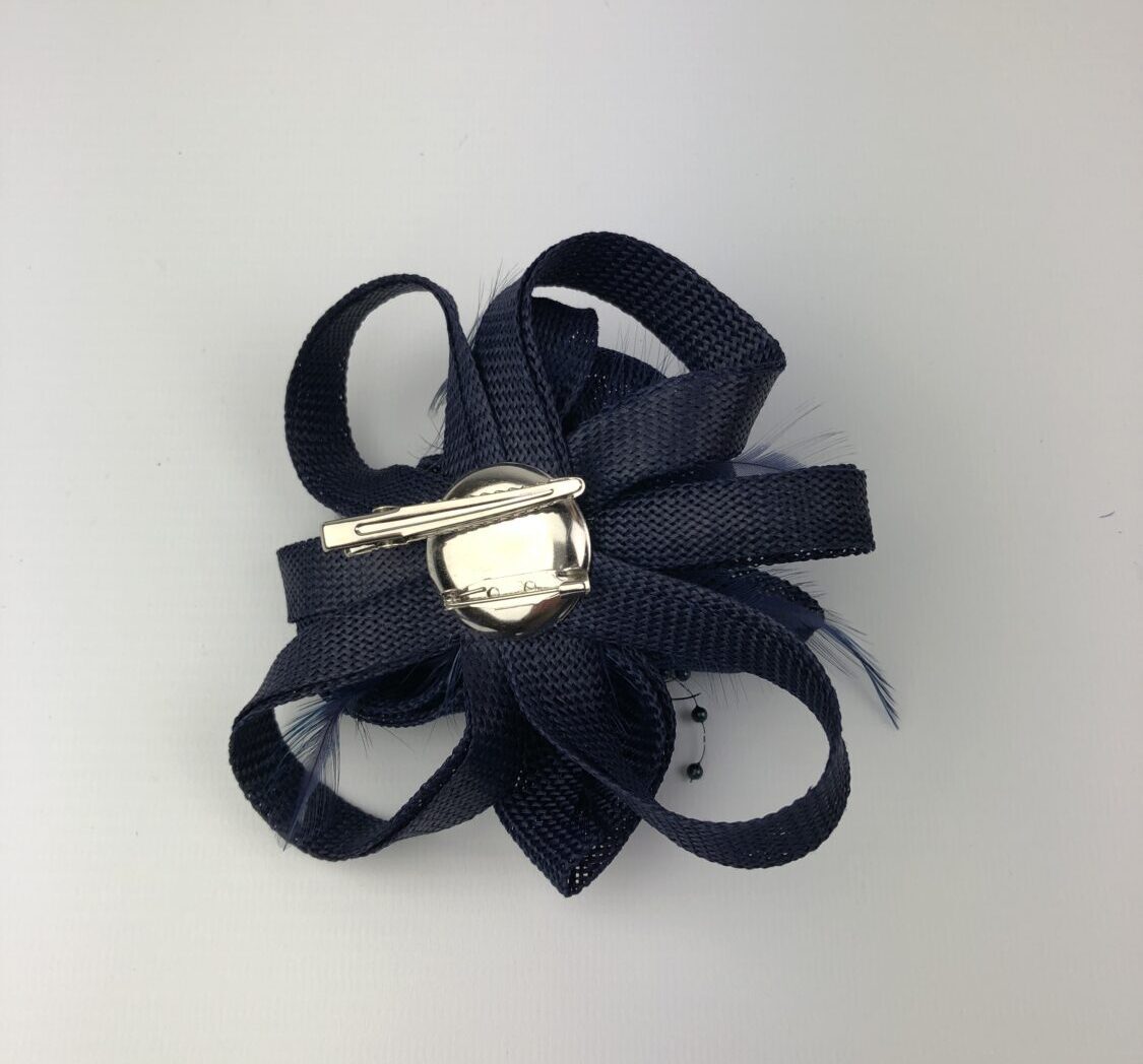 Navy Blue Fascinator Navy Bead & Feathers - Image 5