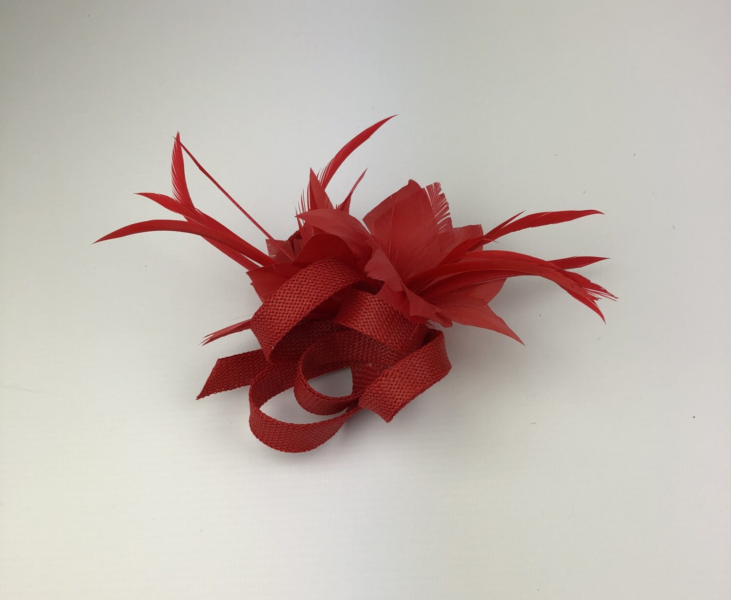 Red Fascinator - Feather Flower Hair Clip - Image 6