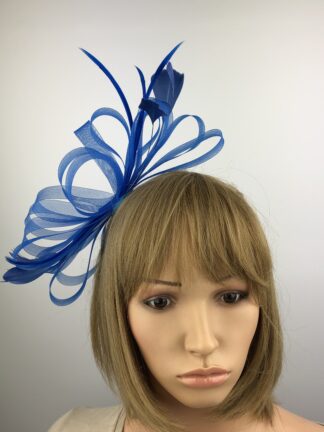 Blue Bow Fascinator with Loops and Feathers