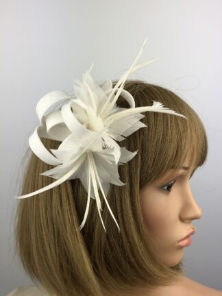 White Fascinator - Feather Flower Hair Clip
