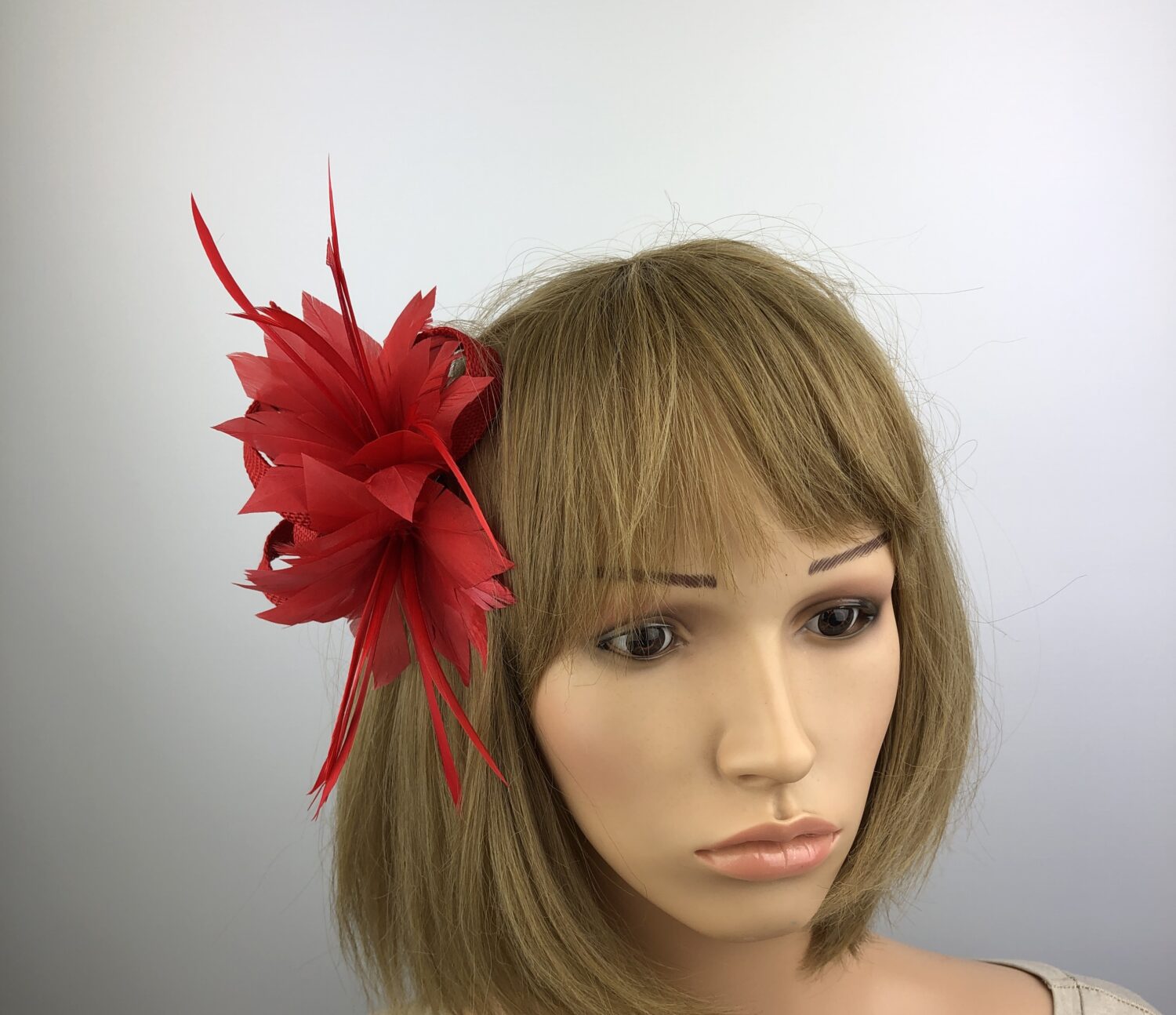 Red Fascinator - Feather Flower Hair Clip - Image 3