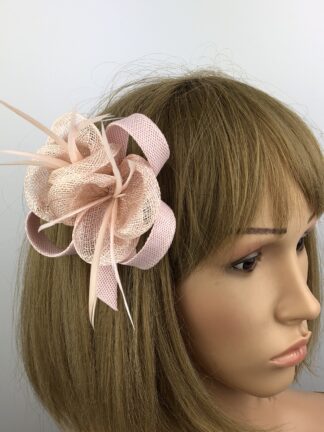 Light Pink Sinamay Flower Fascinator & Corsage with Biot Feathers