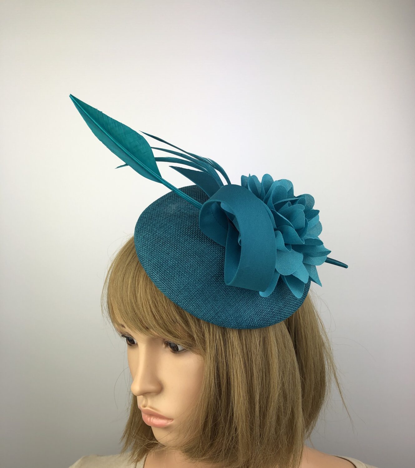 Teal Fascinator - Flower and Arrowhead - Image 3