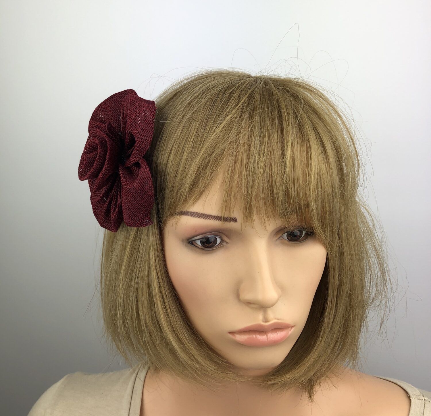 Handcrafted Burgundy Flower Fascinator - Image 3