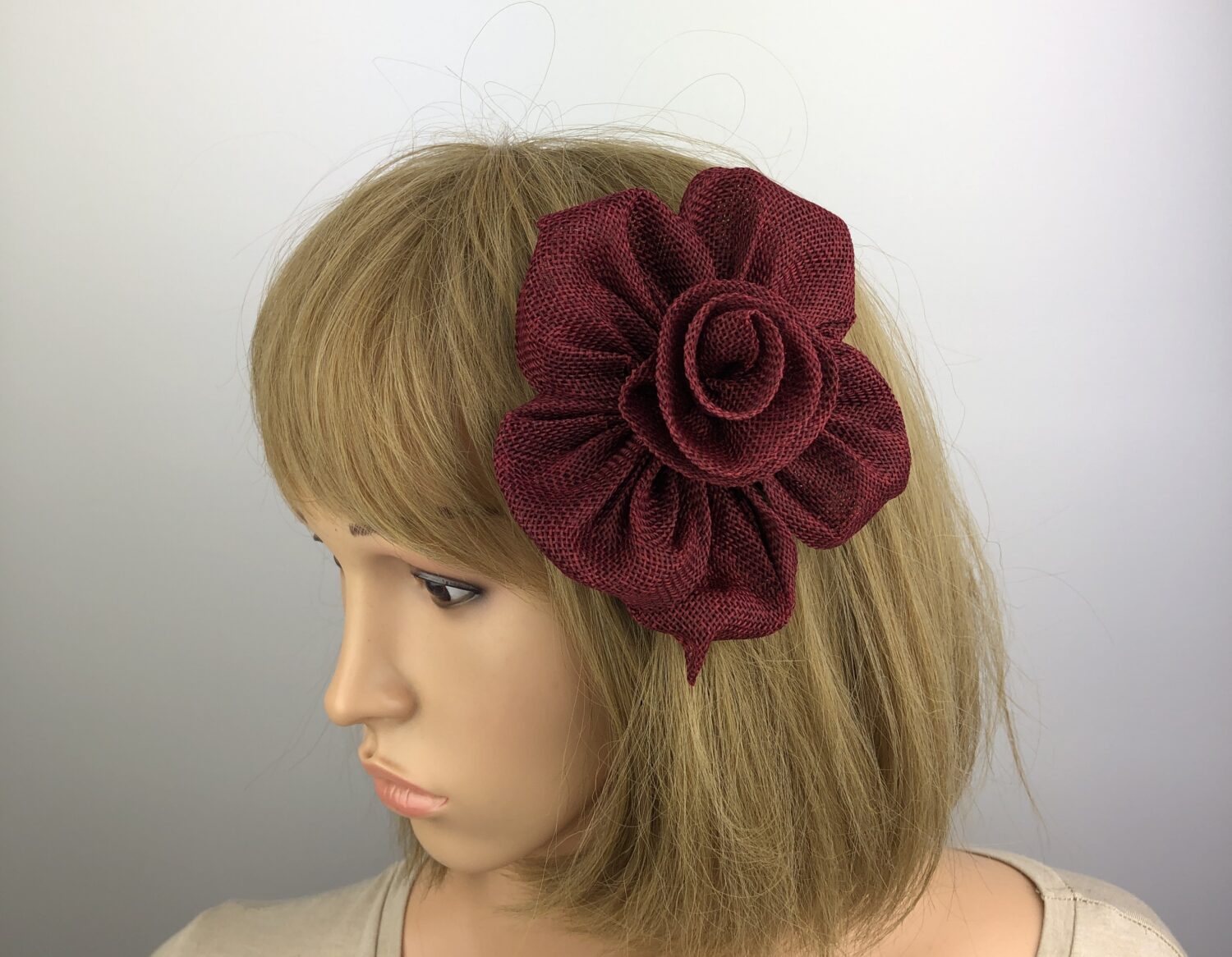 Handcrafted Burgundy Flower Fascinator - Image 2
