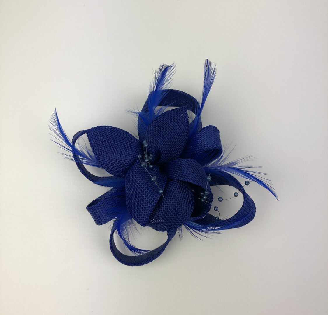 Royal Blue Fascinator Blue Beads & Feathers - Image 5