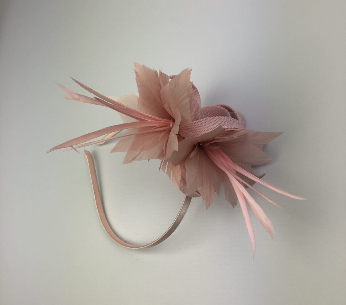 Light Pink Fascinator Pink Feather Flowers - Image 6