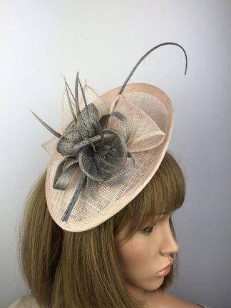 Pink and Grey Fascinator Exclusive Unique Oval Design