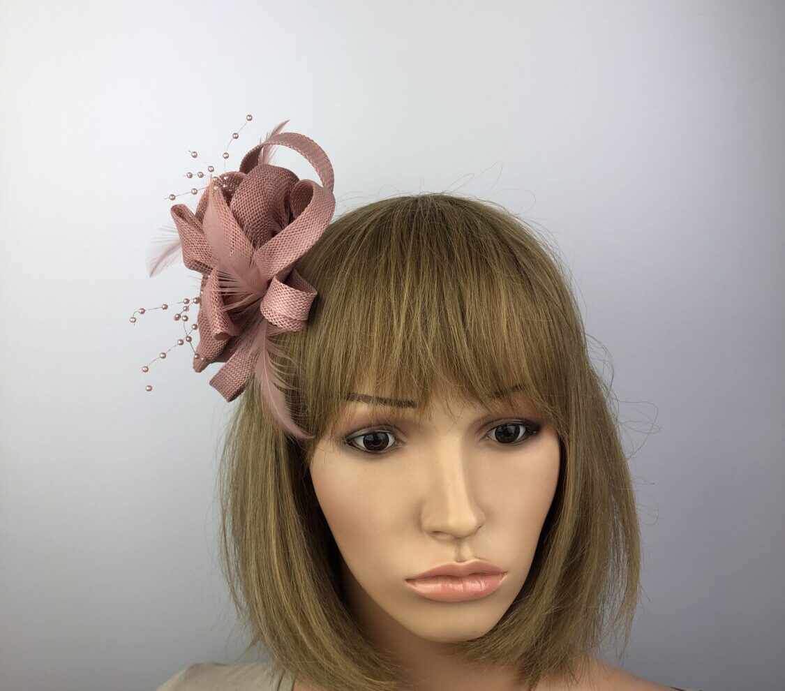 Blush Pink Fascinator - Beads & Feathers - Image 4