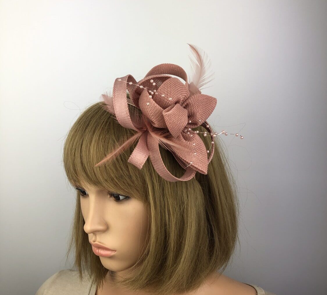 Blush Pink Fascinator - Beads & Feathers - Image 2