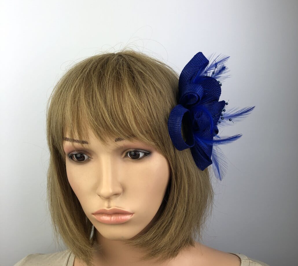 Royal Blue Fascinator Blue Beads & Feathers - Image 4