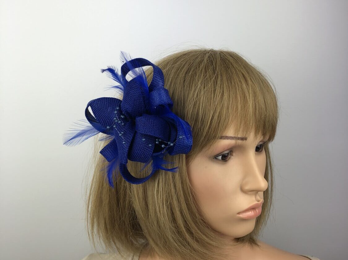 Royal Blue Fascinator Blue Beads & Feathers