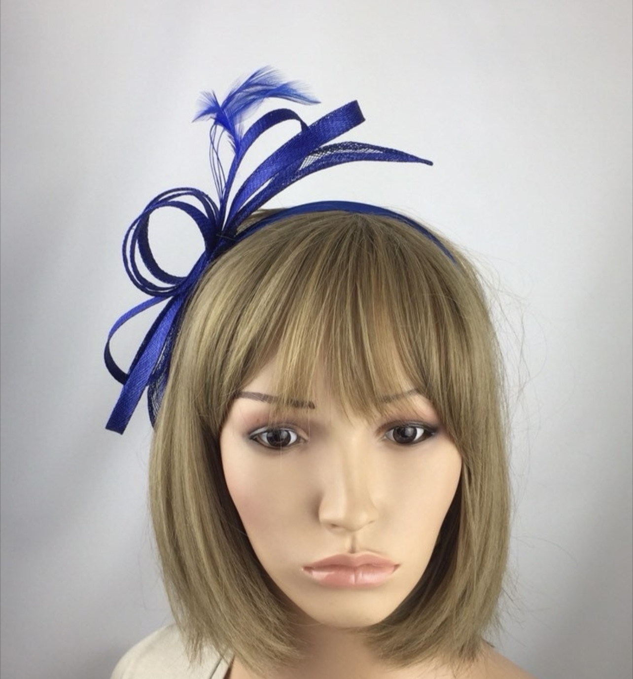 Royal Blue Loop and Leaf Fascinator on Headband - Image 3