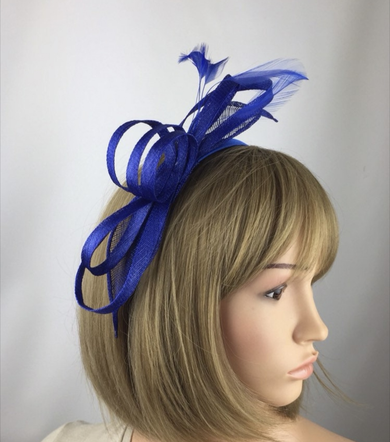 Royal Blue Loop and Leaf Fascinator on Headband