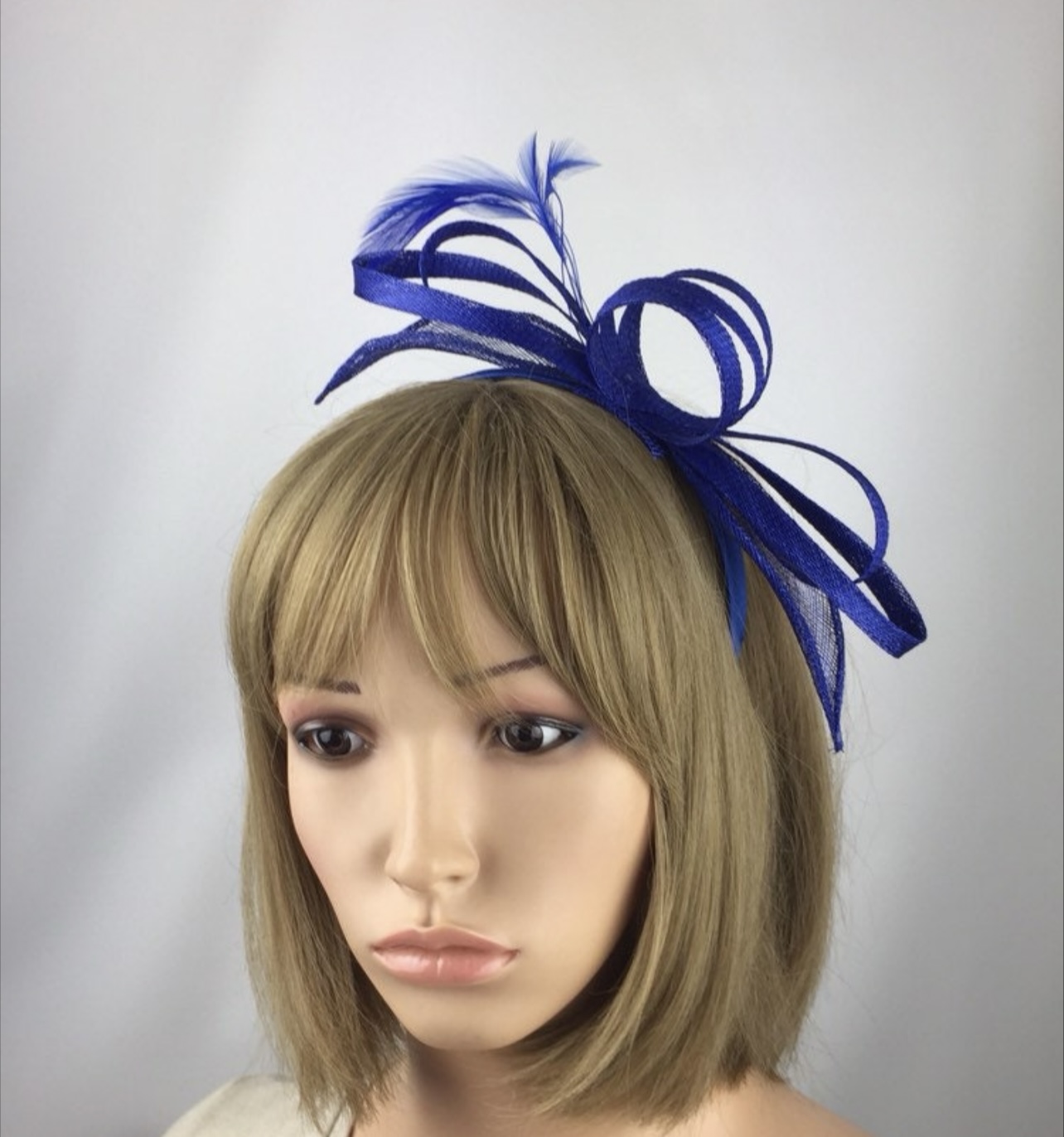 Royal Blue Loop and Leaf Fascinator on Headband - Image 4