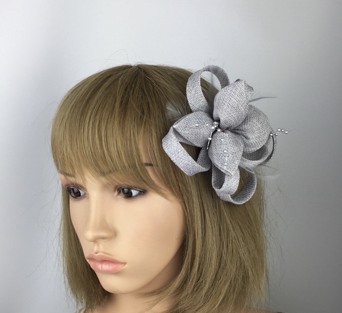 Silver Grey Fascinator - Beads & Feathers