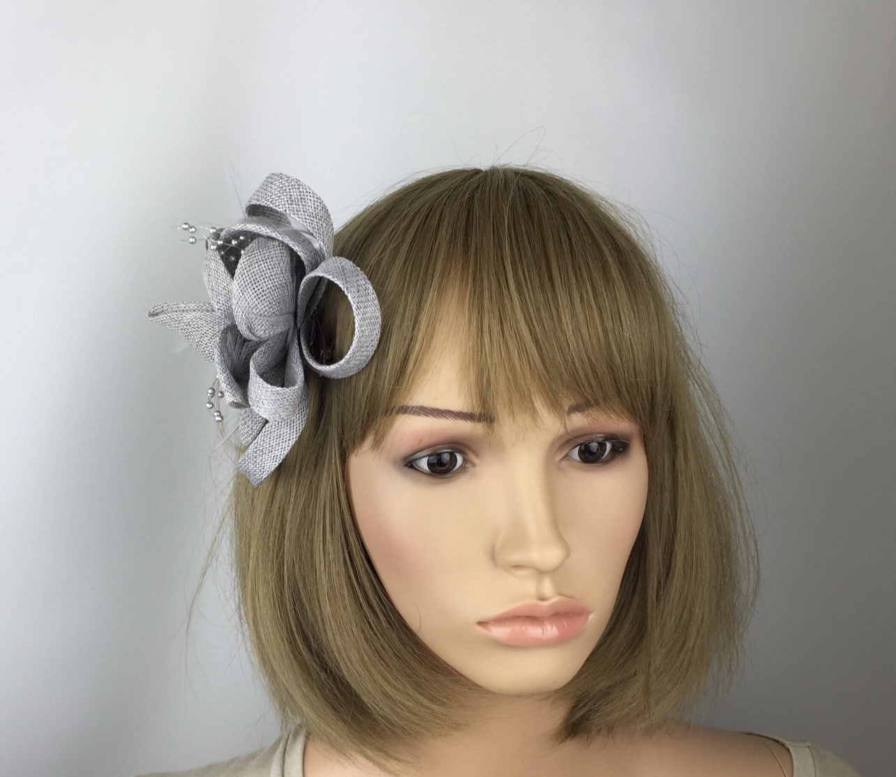 Silver Grey Fascinator - Beads & Feathers - Image 2