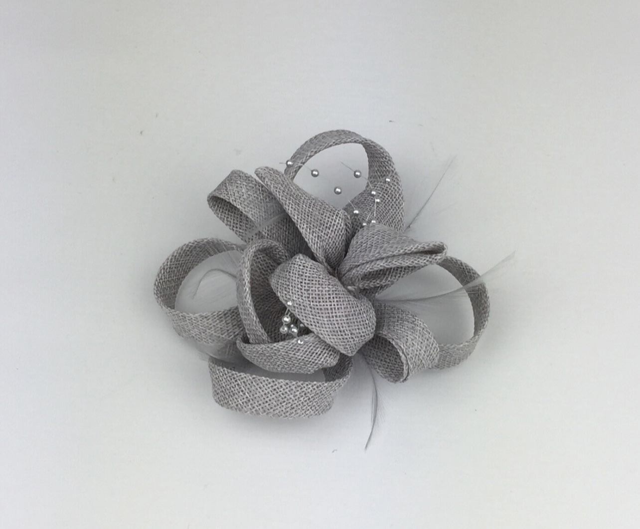 Silver Grey Fascinator - Beads & Feathers - Image 3