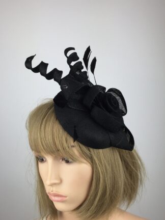 Black Fascinator Black Flower and Bow Pillbox