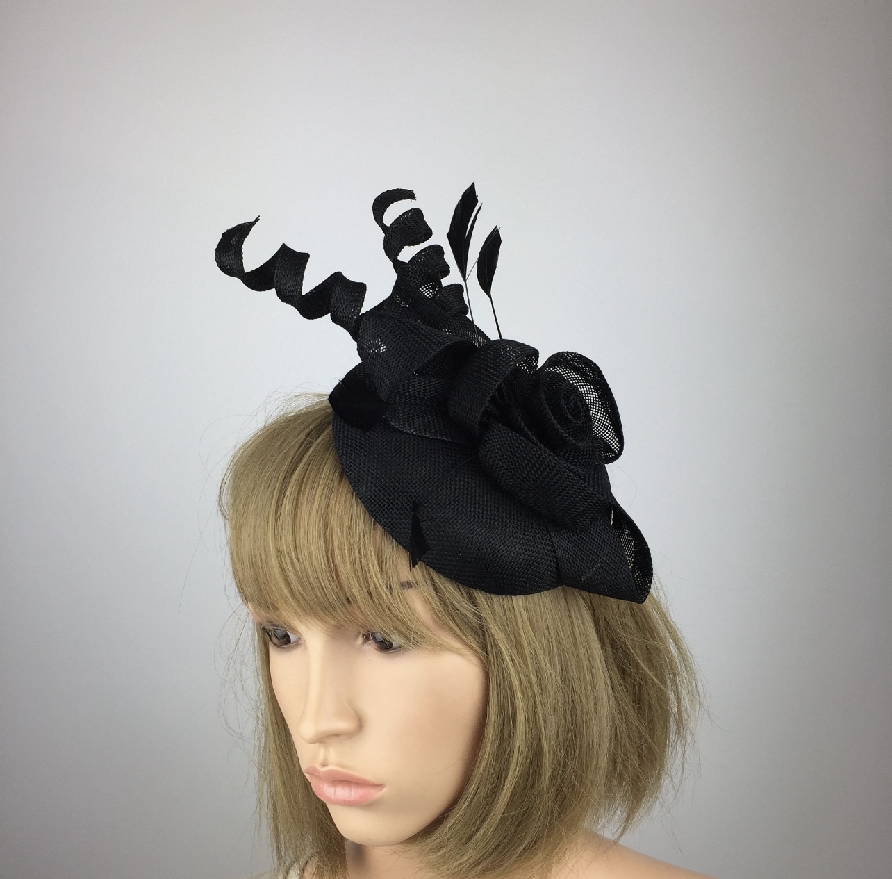 Black Fascinator Black Flower and Bow Pillbox