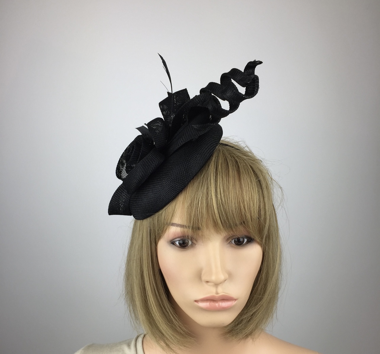 Black Fascinator Black Flower and Bow Pillbox - Image 2