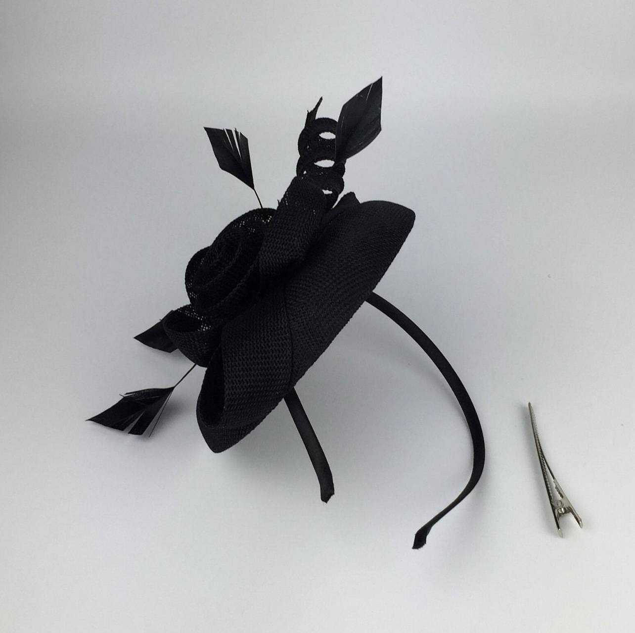 Black Fascinator Black Flower and Bow Pillbox - Image 5