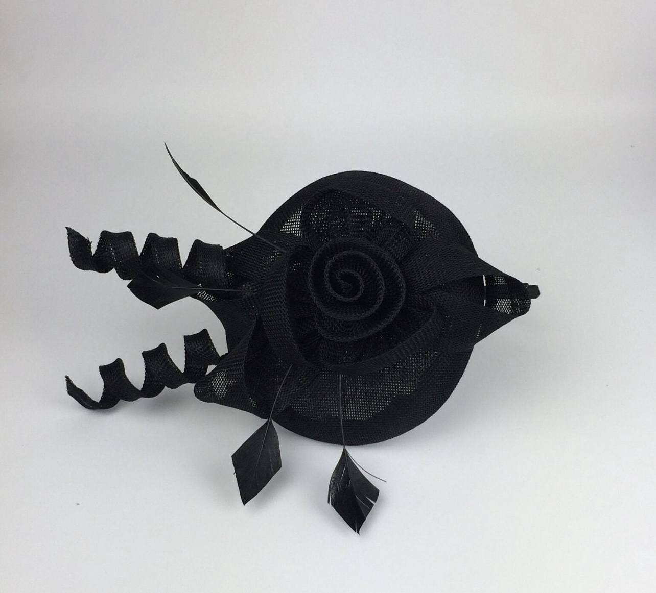 Black Fascinator Black Flower and Bow Pillbox - Image 4
