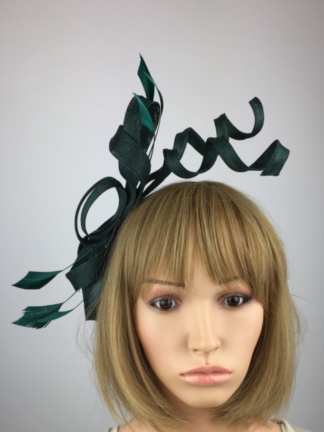 Dark Green Fascinator - Large Bow with Sinamay Twists
