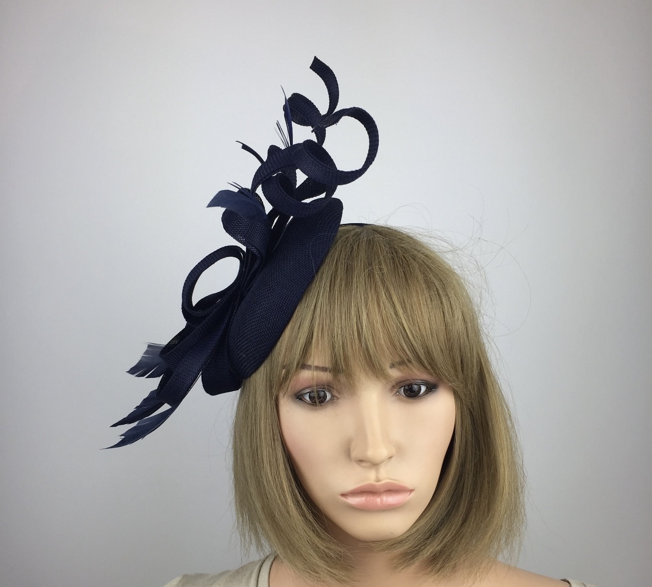 Navy Blue Twisted Swirl Pillbox Fascinator - Image 3