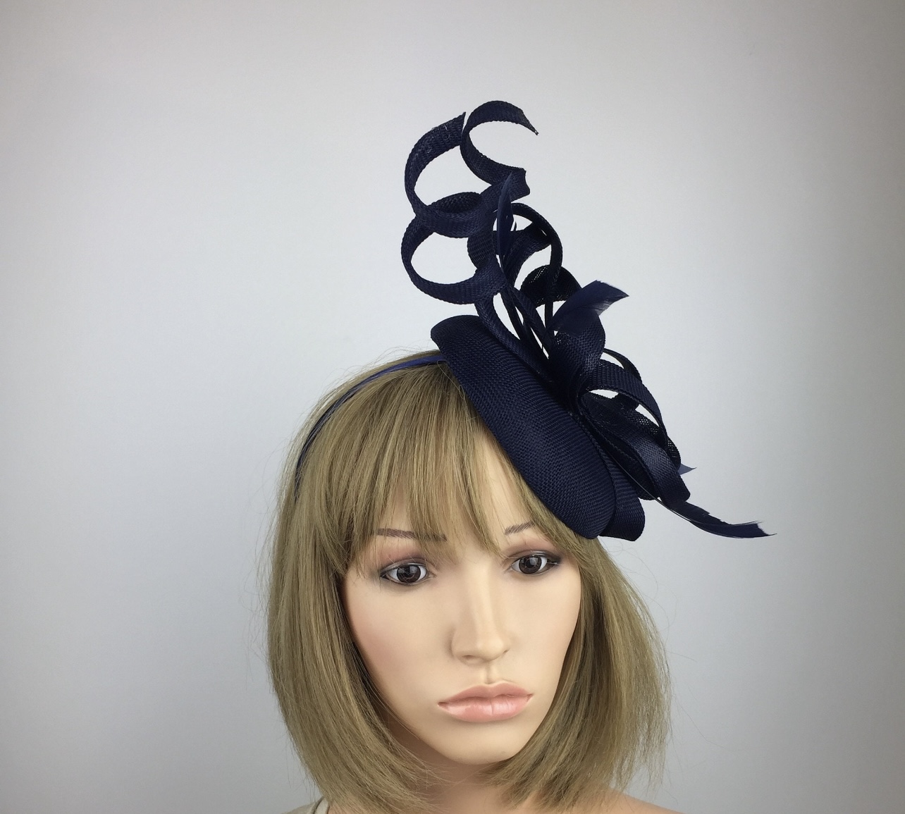 Navy Blue Twisted Swirl Pillbox Fascinator - Image 4