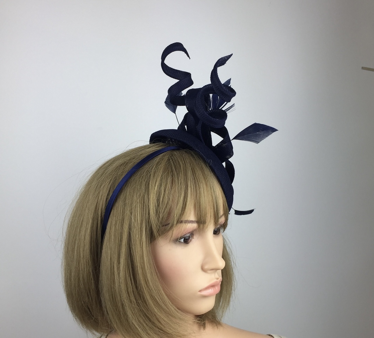 Navy Blue Twisted Swirl Pillbox Fascinator - Image 6