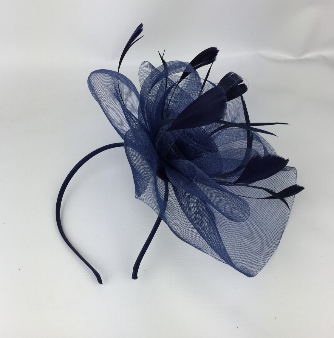 Navy Blue Crin Flower & Feathers Fascinator - Image 6