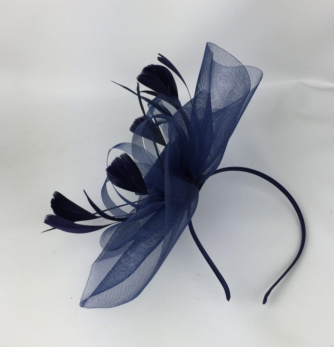 Navy Blue Crin Flower & Feathers Fascinator - Image 5
