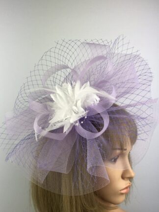 Lilac Purple Crin Flower & Feathers Fascinator
